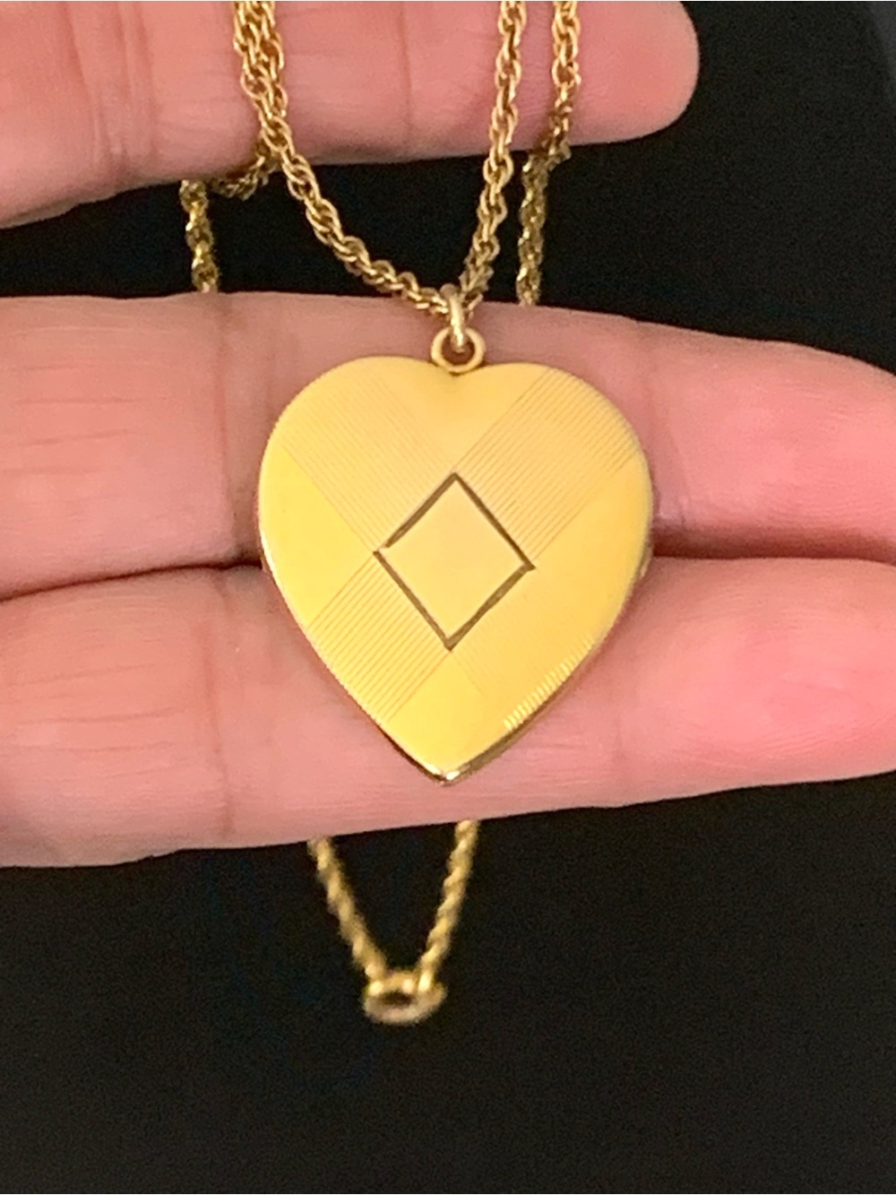 Vintage P&K Heart Locket Necklace - Gold Filled - 18" Rope Chain
